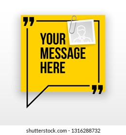 Innovative quotation template in quotes against the White backdrop. Yellow paper Creative banner illustration with a quote in a frame with quotes. Yellow Color paper template modern typography design.