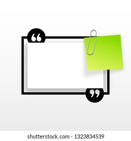 Innovative quotation template in quotes against the White backdrop. Green paper Creative banner illustration with a quote in a frame with quotes. Green Color paper template modern typography design.