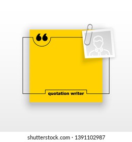 Innovative quotation template in quotes against the White backdrop. Yellow paper Creative banner illustration with a quote in a frame with quotes. Yellow Color paper template modern typography design.