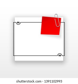 Innovative quotation template in quotes against the White backdrop. Red paper Creative banner illustration with a quote in a frame with quotes. Red Color paper template modern typography design.