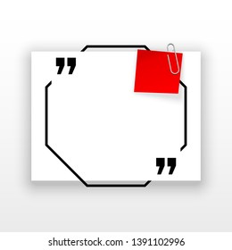 Innovative quotation template in quotes against the White backdrop. Red paper Creative banner illustration with a quote in a frame with quotes. Red Color paper template modern typography design.