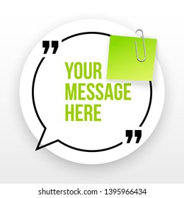 Innovative quotation template in quotes against the White backdrop. Creative banner illustration with a quote in a frame with quotes. Color paper template modern typography design.