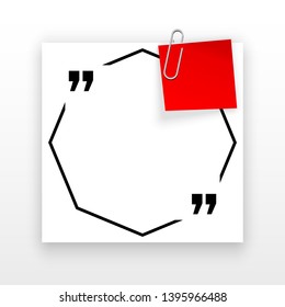 Innovative quotation template in quotes against the White backdrop. Red paper Creative banner illustration with a quote in a frame with quotes. Red Color paper template modern typography design.