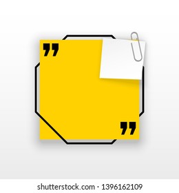 Innovative quotation template in quotes against the White backdrop. Yellow paper Creative banner illustration with a quote in a frame with quotes. Yellow Color paper template modern typography design.