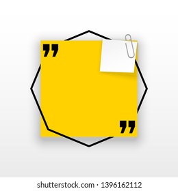 Innovative quotation template in quotes against the White backdrop. Yellow paper Creative banner illustration with a quote in a frame with quotes. Yellow Color paper template modern typography design.