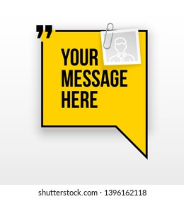 Innovative quotation template in quotes against the White backdrop. Yellow paper Creative banner illustration with a quote in a frame with quotes. Yellow Color paper template modern typography design.