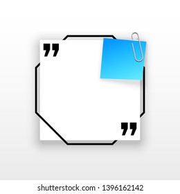 Innovative quotation template in quotes against the White backdrop. Blue paper Creative banner illustration with a quote in a frame with quotes. Blue Color paper template modern typography design.