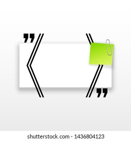Innovative quotation template in quotes against the White backdrop. Green paper Creative banner illustration with a quote in a frame with quotes. Green Color paper template modern typography design.