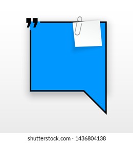Innovative quotation template in quotes against the White backdrop. Blue paper Creative banner illustration with a quote in a frame with quotes. Blue Color paper template modern typography design.