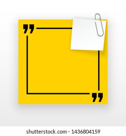 Innovative quotation template in quotes against the White backdrop. Yellow paper Creative banner illustration with a quote in a frame with quotes. Yellow Color paper template modern typography design.