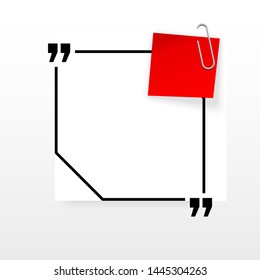 Innovative quotation template in quotes against the White backdrop. Red paper Creative banner illustration with a quote in a frame with quotes. Red Color paper template modern typography design.