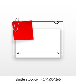 Innovative quotation template in quotes against the White backdrop. Red paper Creative banner illustration with a quote in a frame with quotes. Red Color paper template modern typography design.