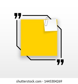 Innovative quotation template in quotes against the White backdrop. Yellow paper Creative banner illustration with a quote in a frame with quotes. Yellow Color paper template modern typography design.