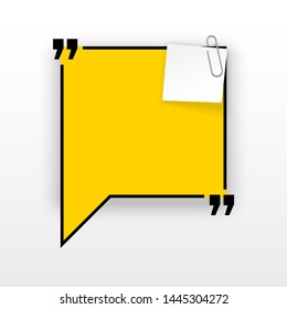 Innovative quotation template in quotes against the White backdrop. Yellow paper Creative banner illustration with a quote in a frame with quotes. Yellow Color paper template modern typography design.