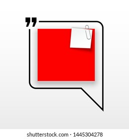 Innovative quotation template in quotes against the Red backdrop. Creative banner illustration with a quote in a frame with quotes. Red Color paper template modern typography design.