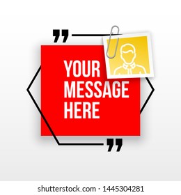 Innovative quotation template in quotes against the Red backdrop. Creative banner illustration with a quote in a frame with quotes. Red Color paper template modern typography design.