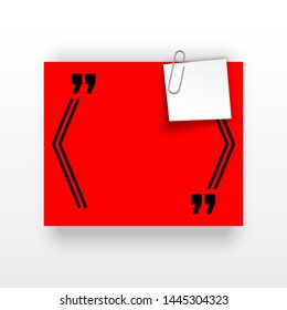 Innovative quotation template in quotes against the Red backdrop. Creative banner illustration with a quote in a frame with quotes. Red Color paper template modern typography design.