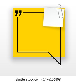 Innovative quotation template in quotes against the White backdrop. Yellow paper Creative banner illustration with a quote in a frame with quotes. Yellow Color paper template modern typography design.