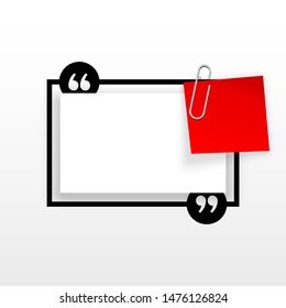 Innovative quotation template in quotes against the White backdrop. Red paper Creative banner illustration with a quote in a frame with quotes. Red Color paper template modern typography design.