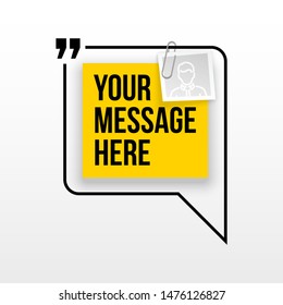 Innovative quotation template in quotes against the White backdrop. Yellow paper Creative banner illustration with a quote in a frame with quotes. Yellow Color paper template modern typography design.
