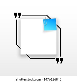 Innovative quotation template in quotes against the White backdrop. Blue paper Creative banner illustration with a quote in a frame with quotes. Blue Color paper template modern typography design.