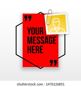 Innovative quotation template in quotes against the Red backdrop. Creative banner illustration with a quote in a frame with quotes. Red Color paper template modern typography design.