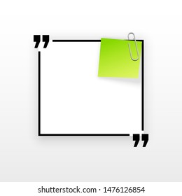 Innovative quotation template in quotes against the White backdrop. Green paper Creative banner illustration with a quote in a frame with quotes. Green Color paper template modern typography design.