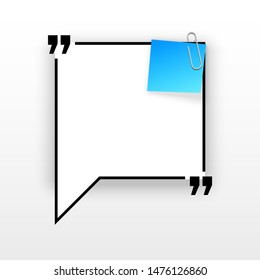 Innovative quotation template in quotes against the White backdrop. Blue paper Creative banner illustration with a quote in a frame with quotes. Blue Color paper template modern typography design.