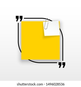 Innovative quotation template in quotes against the White backdrop. Yellow paper Creative banner illustration with a quote in a frame with quotes. Yellow Color paper template modern typography design.