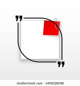 Innovative quotation template in quotes against the White backdrop. Red paper Creative banner illustration with a quote in a frame with quotes. Red Color paper template modern typography design.