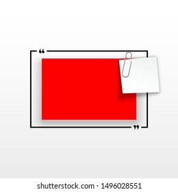 Innovative quotation template in quotes against the Red backdrop. Creative banner illustration with a quote in a frame with quotes. Red Color paper template modern typography design.