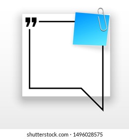 Innovative quotation template in quotes against the White backdrop. Blue paper Creative banner illustration with a quote in a frame with quotes. Blue Color paper template modern typography design.
