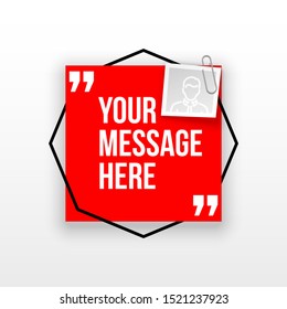Innovative quotation template in quotes against the Red backdrop. Creative banner illustration with a quote in a frame with quotes. Red Color paper template modern typography design.