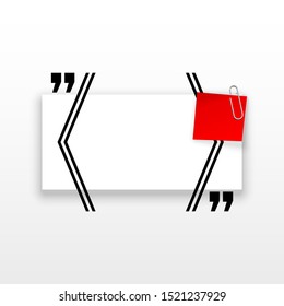 Innovative quotation template in quotes against the White backdrop. Red paper Creative banner illustration with a quote in a frame with quotes. Red Color paper template modern typography design.