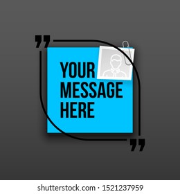 Innovative quotation template in quotes against the White backdrop. Blue paper Creative banner illustration with a quote in a frame with quotes. Blue Color paper template modern typography design.