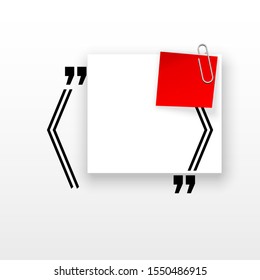 Innovative quotation template in quotes against the White backdrop. Red paper Creative banner illustration with a quote in a frame with quotes. Red Color paper template modern typography design.