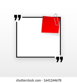 Innovative quotation template in quotes against the White backdrop. Red paper Creative banner illustration with a quote in a frame with quotes. Red Color paper template modern typography design.