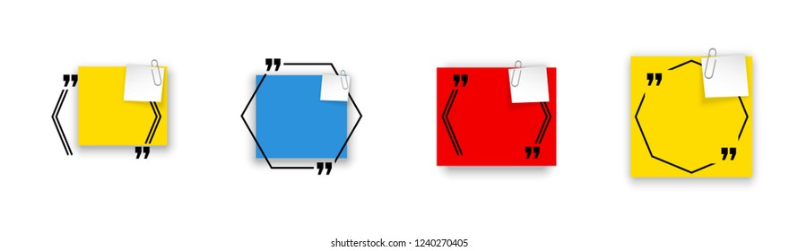 Innovative quotation template speech bubble set isolated on white background. Creative banner illustration with a quote in frame. Color flat paper template modern typography flat design cloud remark