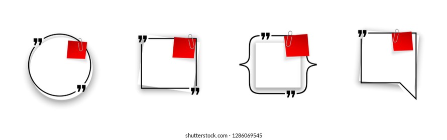 Innovative quotation template speech bubble set isolated on white background. Creative banner illustration with a quote in frame. Color flat paper template modern typography flat design cloud remark