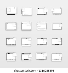 Innovative quotation template speech bubble set isolated on white background. Creative banner illustration with a quote in frame. White flat paper template modern typography flat design cloud remark