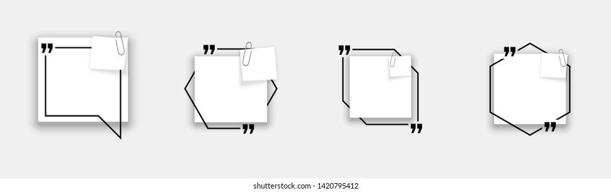 Innovative quotation template speech bubble set isolated on white background. Creative banner illustration with a quote in frame. White flat paper template modern typography flat design cloud remark