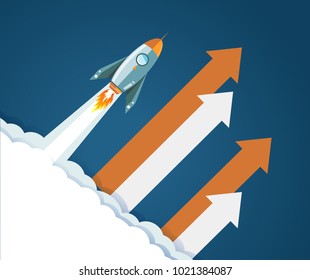 innovative rocket flaying to the sky. illustration design graphic