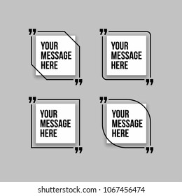 Innovative set vector quotation template in quotes against the White backdrop. Creative vector banner illustration with a quote in a frame with quotes. Color paper template modern typography design.