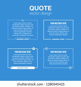 Innovative set vector quotation template in quotes against the Blue backdrop. Creative vector banner illustration with a quote in a frame with quotes. Color paper template modern typography design.