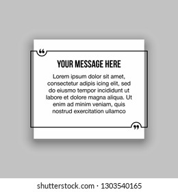 Innovative set vector quotation template in quotes against the White backdrop. Creative vector banner illustration with a quote in a frame with quotes. Color paper template modern typography design.