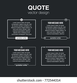 Innovative set vector quotation template in quotes against the Black backdrop. Creative vector banner illustration with a quote in a frame with quotes. Color paper template modern typography design.