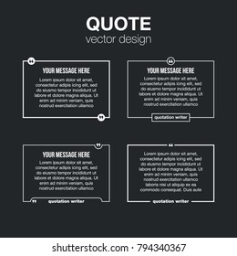 Innovative set vector quotation template in quotes against the Black backdrop. Creative vector banner illustration with a quote in a frame with quotes. Color paper template modern typography design.