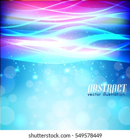 Innovative shiny backround with blue sparkling waves light glowing and blur effects vector illustration