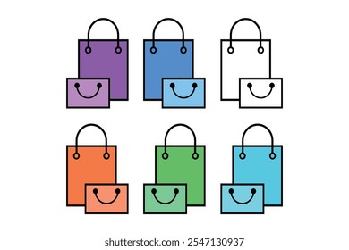 Innovative Shopping Bag Designs as Market Icons, Customizable Shopping Bags Market Icons for Graphic Projects, Unique Set of Market Icons Featuring Shopping Bags
