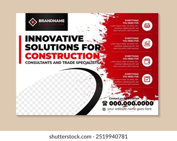 soluções inovadoras para construção modelo de design de banner. pincel vermelho gradiente cores. Design de modelo de slides de apresentação de negócios criativos. Use para espaço para colagem de fotos no fundo branco.